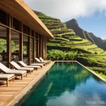 카보베르데 친환경 숙소 - **Sustainable Eco-Lodge in Santo Ant&atilde;o, Cabo Verde:** A serene, wide-angle shot of a beautifully int...