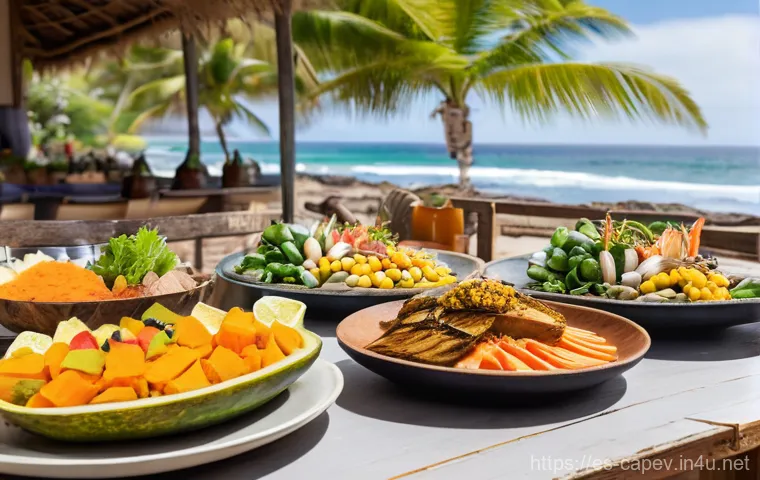 카보베르데 친환경 숙소 - **Sustainable Eco-Lodge in Santo Antão, Cabo Verde:** A serene, wide-angle shot of a beautifully int...